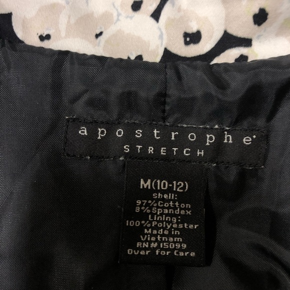 apostrophe Black White Pearl Necklace Print Trench Style Jacket Size M - Picture 4 of 6